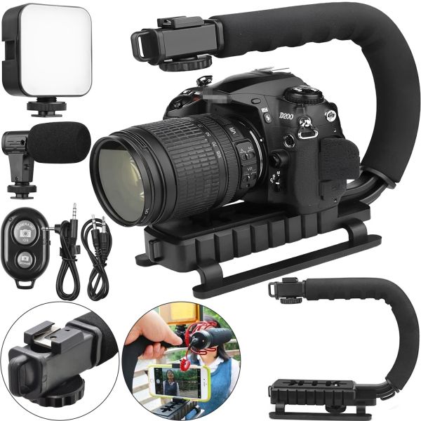 Стабилизатор ручка Gimbal AY-49U с креплением для фотоаппарата и телефона с Bluetooth микрофоном и LED лампой для селфи и видео с пультом ДУ