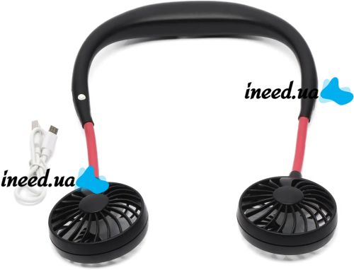 Портативний вентилятор на шию Neck Fan 360° бездротовий шийний спортивний охолоджувач 3 швидкості з акумулятором, LED-підсвічуванням і USB зарядкою