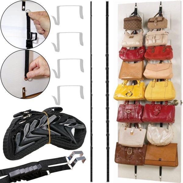 Настенный органайзер для хранения сумок Bag Rack подвесные ремни с крючками на дверь, вешалка держатель для аксессуаров и бижутерии на 16 крючков