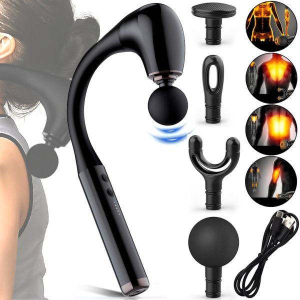 Manual Percussion Massager Massage Hammer MP-930 4 Nozzles, Wireless Curved Full Body Massage Gun Powered by JA-G4 Battery