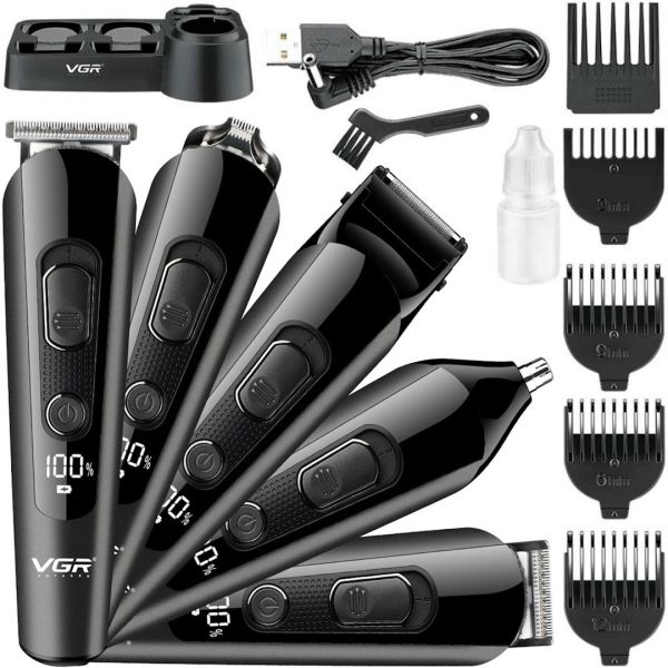 Wireless Rechargeable VGR V-175 Hair Clipper 5 in 1 Male Edging USB Beard and Mustache Trimmer with Replaceable Nozzles V175