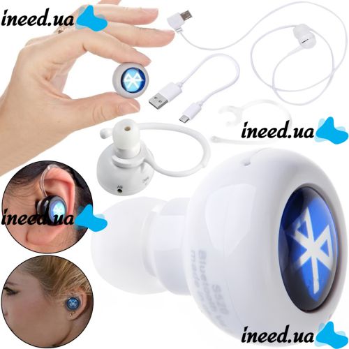 Бездротовий стерео навушник AirBeats Bluetooth mini 4.0 White Вакуумна гарнітура з вбудованим мікрофоном і шумозаглушенням для IOS і Android Білий