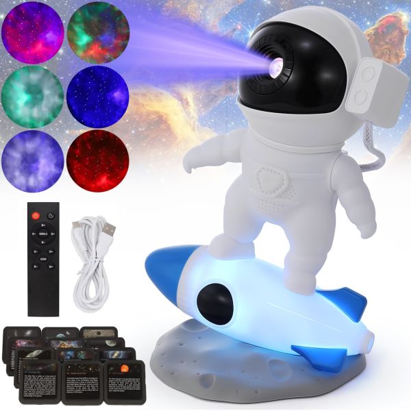 Astronaut Rocket Astronaut BL-07 LED night light projector with starry sky projection, astronaut projector with USB remote control.