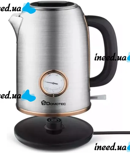 Electric kettle Domotec MS-7849 for 1.7L tabletop disk electric kettle Domotec 2200W with thermometer and automatic unplugging