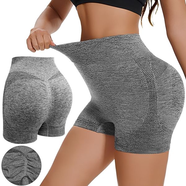 Женские бесшовные шорты Lifting Yoga Shorts XZY8855 утягивающие спортивные велосипедки с высокой талией и эффектом пуш ап для фитнеса Серые S-XXL
