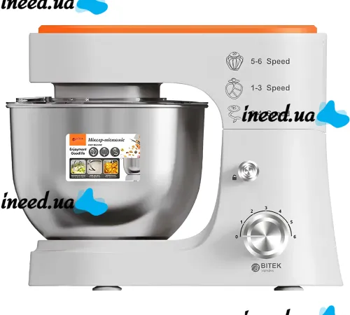 Kitchen planetary mixer Bitek BT-6611 with metal bowl 4 liters and attachments, stationary tabletop dough kneader 3000 watts