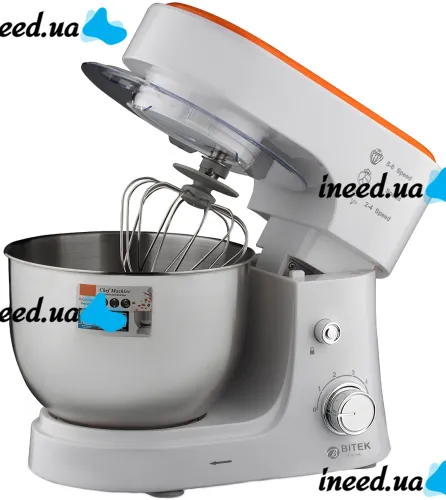Kitchen planetary mixer Bitek BT-6611 with metal bowl 4 liters and attachments, stationary tabletop dough kneader 3000 watts