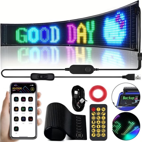 Гибкий экран Matrix Panel JTPD-03-011 9.2х37.4 см 16х64 LED светодиодная рекламная RGB лента в авто, бегущая строка с пультом и Bluetooth WiFi