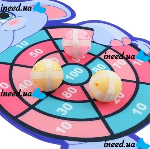 Детский набор мишень для игры в дартс Sticky Ball Слоник с 3 шариками на липучках, игрушка мягкий дартс в виде животного на стену для детей Синий
