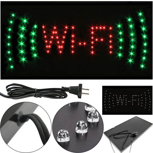 Светодиодная рекламная LED вывеска Wi-Fi Вай фай 48x25 см торговая табличка для внутренней рекламы, световое табло WIFI для кафе и бара от сети