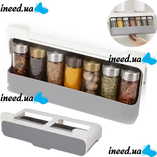 Підвісний органайзер для спецій Joseph Joseph Spice Rack 85147 7 банок, Навісна полиця для приправ, набір баночок для сипучих продуктів в холодильник