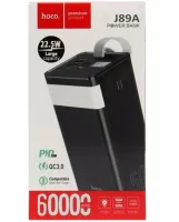 External Battery with Fast Charging Power Bank Hoco J89A 60000mAh 22.5W, Portable Battery Powerbank Hoco 18W with Flashlight and Strap Black