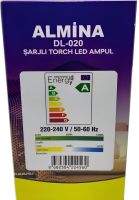 Аварийная светодиодная LED лампа Almina DL-020 с цоколем E27 и встроенным аккумулятором 20W 6500K энергосберегающая перезаряжаемая лампочка DL020