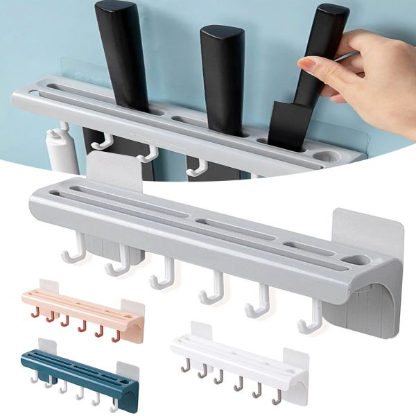 Многофункциональный навесной самоклеящийся держатель Tool Holder для кухонных ножей с крючками, Настенная подставка для столовых приборов на кухню