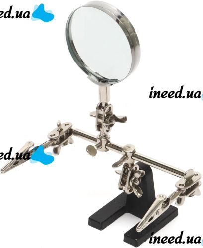 Magnifying Desktop Magnifier Third Hand EL-16126 Adjustable Glass 60 mm with Two clips, Repair station Holder for Soldering and Modeling