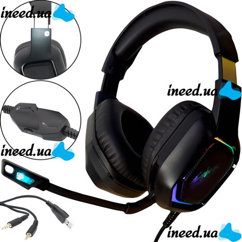 Cyberpunk CP-007 Gaming Wired Headphones with Backlight and Microphone Gaming Full-size Headphones with Headset for PC and Laptop 96491 Black
