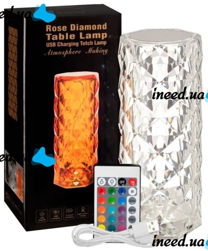 Настільна лампа нічник Crystal Rose сенсорний світлодіодний RGB LED світильник троянда з пультом, проекційний торшер кристал USB Charging Touch Lamp