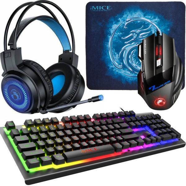 Игровой проводной комплект 4в1 Gaming Set iMICE GK-480 RGB клавиатура мышка коврик для мышки наушники с подсветкой Геймерский набор  для ПК