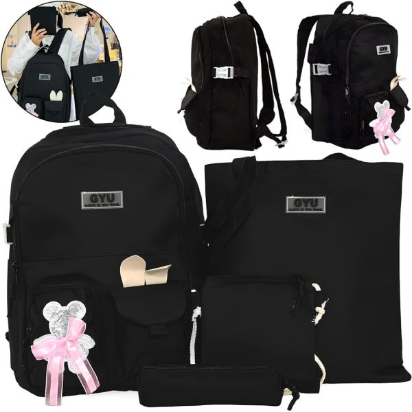 Школьный набор сумок Fashion SG5017 4 в 1 для девочек, подростковый комплект в школу, рюкзак на 16 л сумка шоппер пенал, ранец со значком Черный