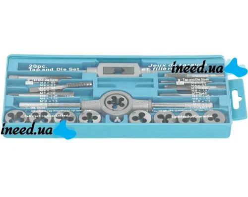 Tap and Die Set M3-M12 20 pieces set of steel taps and dies for metric thread cutting in a case with sword and lancet