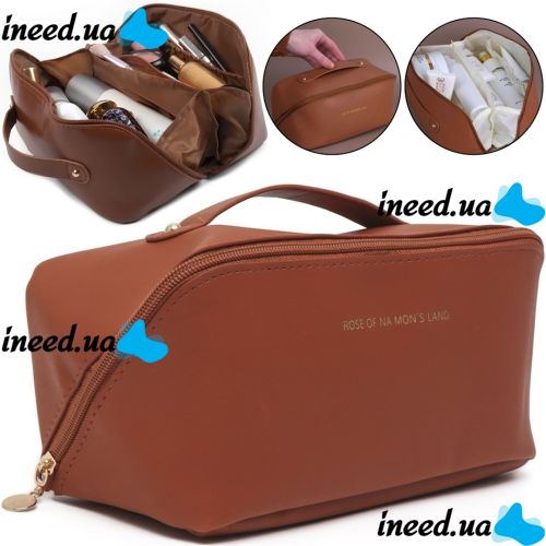 Косметичка органайзер для зберігання косметики Rose of Mon's Land Beauty Box Bag жіноча Дорожня сумка з ручкою, водонепроникна Mons коричнева 