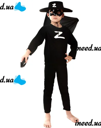 Children's Zorro Carnival Costume with Mask, Zorro Super Hero Masquerade Costume for kids from 3 to 10 years old Black