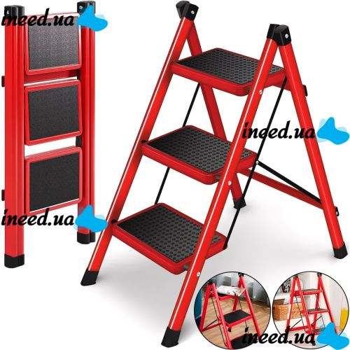 Folding stepladder for 3 steps Mastar 3 Step Ladders up to 150 kg folding three-stage one-way ladder with anti-slip coating 84x40 cm