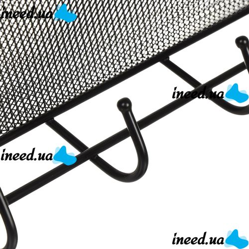Wall shelf organizer Stenson TD01335-M on 2 tiers with hooks, hanging metal double-drawer basket for bathroom and kitchen Black CY-0172