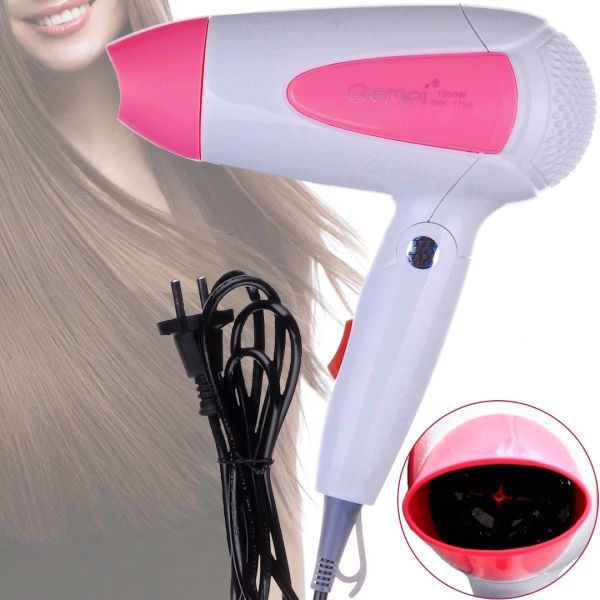 Складной дорожный фен Gemei GM-1756 Pink портативный для укладки и сушки волос со сборной ручкой, насадкой и терморегулятором 1200W Розовый