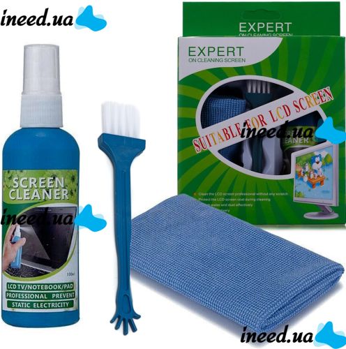 Набір для чищення екрану і монітора Expert Screen Cleaner 3 в 1 чистячі засіб 100 мл для техніки, комплект спрей пензлик і серветка з мікрофібри