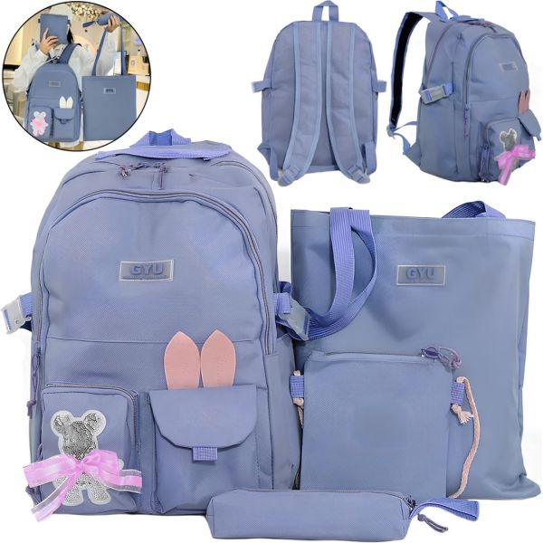Школьный набор сумок Fashion SG5017 4 в 1 для девочек, подростковый комплект в школу, рюкзак на 16 л сумка шоппер пенал, ранец со значком Фиолетовый