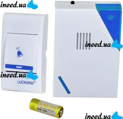 Дверной звонок Luckarm Intelligent D9688 беспроводная кнопка на батарейках, передатчик сигнала и приемник на 32 мелодий для входной двери до 150 м
