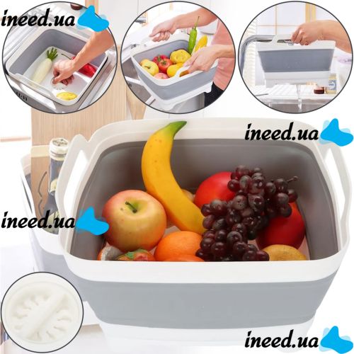 Folding Sink basket with drain Folding Cup portable Sink sink with stopper and handles, plastic basket for vegetables and fruits in the sink