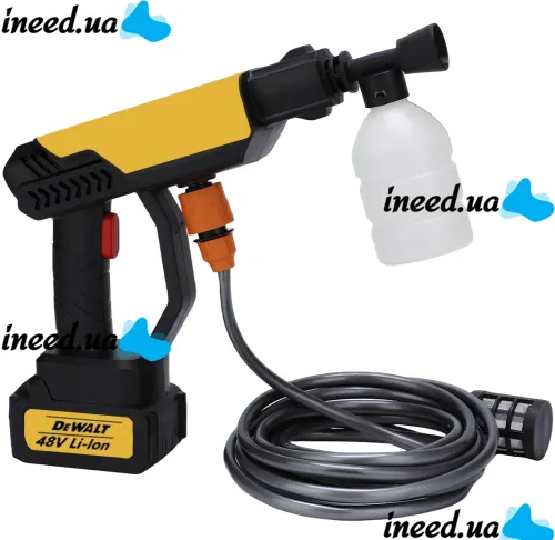 Беспроводная мойка высокого давления Dewalt DCPW600N 48V 5Ah 2 аккумулятора, аккумуляторная мини автомойка с кейсом, распылитель Девольт для авто