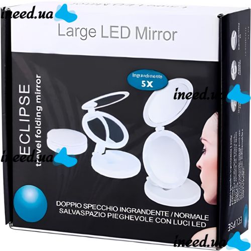 Round Folding Makeup Mirror Large Led Mirror W0-29 Cosmetic Folding Mirror on an Adjustable Stand with Magnification on Batteries