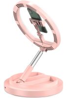 Настільна кільцева LED лампа на штативі Live Light JM-01 29 см селфи кільце з підсвічуванням і тримачем для телефону для фото і відео USB Рожеве