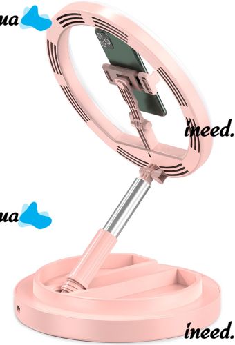 Настільна кільцева LED лампа на штативі Live Light JM-01 29 см селфи кільце з підсвічуванням і тримачем для телефону для фото і відео USB Рожеве
