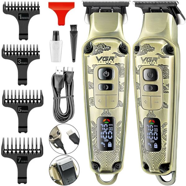 Rechargeable Hair Clipper VGR V-901 5W Wireless Male Trimmer for Cutting and Edging Beard and Mustache with Replaceable Nozzles V901