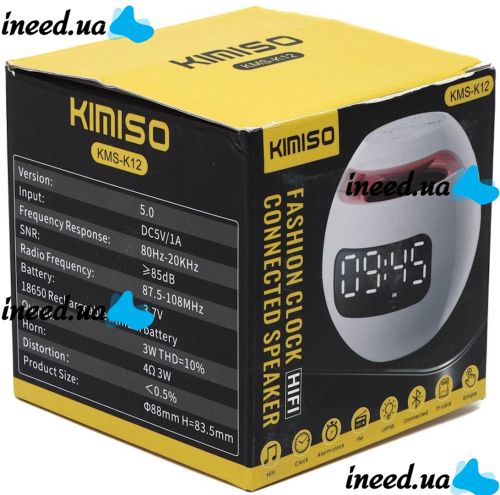 Бездротова Bluetooth колонка з годинником Kimiso KMS-K12 3W акумуляторний портативний міні динамік з будильником і RGB LED підсвічуванням microUSB