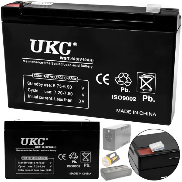 Аккумуляторная батарея UKC 6V 10Ah WST-10 универсальный свинцово-кислотный аккумулятор 6В 10Ач для торгового оборудования и игрушек
