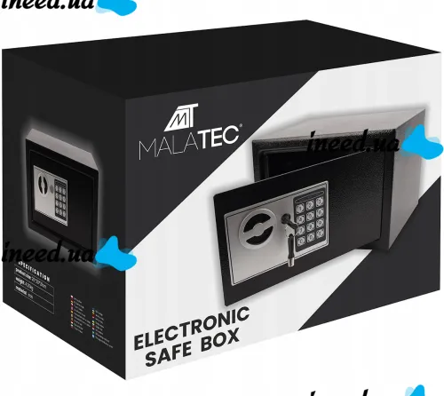 Electronic safe Malatec S8799 with 2 keys for storing money and valuables, furniture mini safe with electronic code and key Black