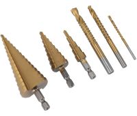 Set of Satra S-SDS6 step taper drill bits 6 pieces 4-32 mm set of titanium coated metal cutters for drill and screwdriver in a case