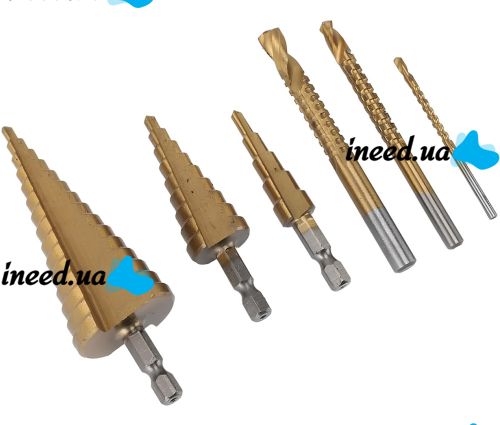 Set of Satra S-SDS6 step taper drill bits 6 pieces 4-32 mm set of titanium coated metal cutters for drill and screwdriver in a case