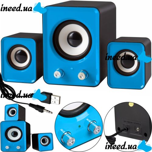 Speaker Mini FT-202 2.1 PC Music Computer Speakers, Speaker System with Subwoofer and 9W Satellites from USB Mini-jack 3.5mm Blue