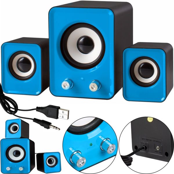 Музыкальные компьютерные колонки Speaker Mini FT-202 2.1 для ПК, Акустическая система с сабвуфером и сателлитами 9W от USB Mini-jack 3.5 мм Синие