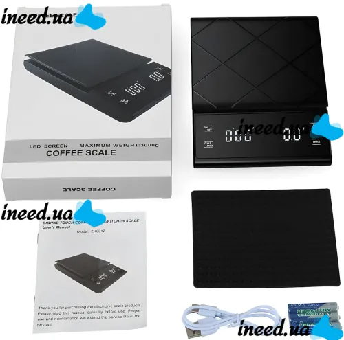 Kitchen Touch Scale Coffee Scale EK6012 up to 5 kg, cordless coffee weighing scale with LED display, timer and flat platform 4058