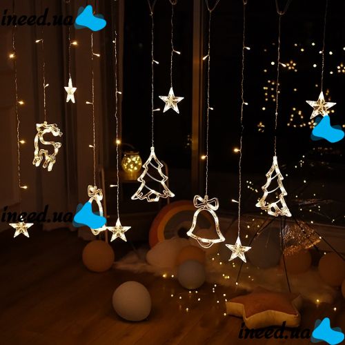 Внутренняя гирлянда штора занавес Рождество Christmas Style теплый белый 2.5Х1 м 138 LED диодов WW светодиодная гирлянда-занавес на окно 2.5мх1м 220V