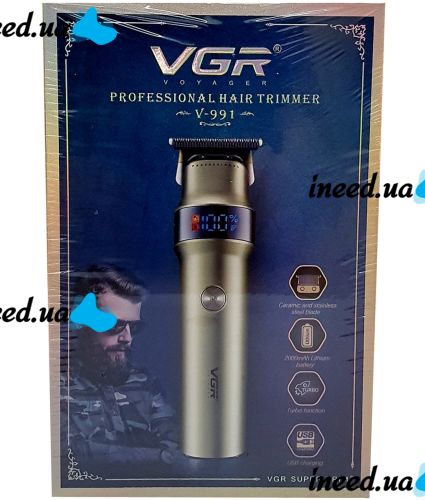 Бездротова машинка для стрижки волосся VGR V-991 5W 4 змінні насадки, акумуляторний чоловічий тример для окантовки бороди і вусів з LED дисплеєм USB