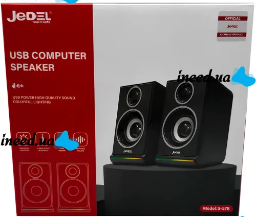 Wired Computer Speakers Jedel S-578 2.0 6W Stereo RGB Speaker with Volume Control, Backlit Speaker for PC and Laptop from USB