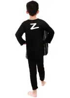 Children's Zorro Carnival Costume with Mask, Zorro Super Hero Masquerade Costume for kids from 3 to 10 years old Black